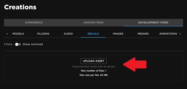 Decalsని Robloxకు అప్లోడ్ చేయండి